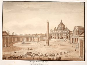 Udsigt over Peterskirken i Vatikanet, bygget på ruinerne af Circus of Nero, 1833 (ætsning med brun vask)
